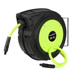 Flexzilla Air Hose Reel 3/8X50 Ft Wall Enclosed Retractable Abrasion Resistant - Picture 1 of 12