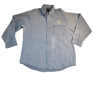 Vintage Habitat Wilderness Yellowstone Buffalo Mens L Denim Jean L Button Down  - Image 1 of 4