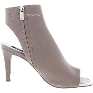 BOSTON by DKNY Napa Warm Gray Leather Peep Toe Heels Sandals Shoes Metallic 8 - Picture 1 of 1