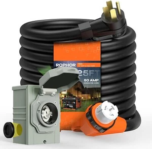 50 Amp 25FT Generator Cord and Waterproof Power Inlet Box Combo Kit ETL Listed - Picture 1 of 14