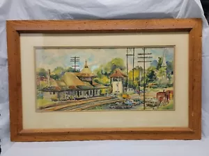 Quadro stazione ferroviaria anni 50 firmato HELEN HUTCHINSON - acquerello vintage anni 50 - Foto 1 di 24