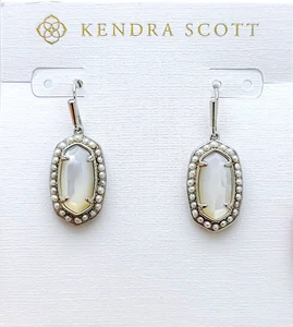 New KENDRA SCOTT Silver Pearl Beaded Lee Drop Earrings Ivory Mother-of-Pearl - Picture 1 of 2