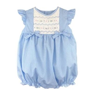 Petit Ami Blue Dot Smocked Bubble with Bows 3 6 9 Months - Picture 1 of 1
