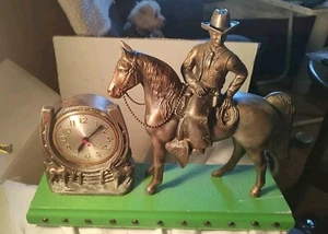 Vintage Sessions COWBOY & HORSE CLOCK w/ horseshoe Rodeo Bucking Bronco Western - Picture 1 of 20