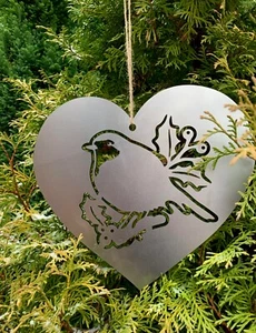 ROBIN CUORE IN METALLO ACCIAIO PENDENTE BIRD GIARDINO ARTE ORNAMENTO ESTERNO DECORAZIONE REGALO - Foto 1 di 5