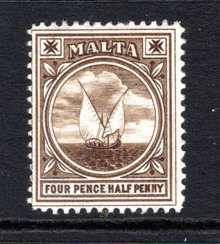 (096)  Malta 1904-14 (Wmk Multi CA) 4½d. Brown (Gozo Fishing Boat) SG57 VLM/Mint Cover