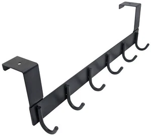6 Hook Over-the-Door Hanger, Matte Black Color, Sleek Design, 16-Inch Length - Picture 1 of 7