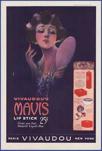 Vintage 1922 VIVAUDOU MAVIS Paris Lip Stick Lady Vanity Mirror Art 20's Print Ad - Picture 1 of 1