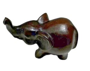 Vintage Miniature 1.5 inch Good Luck Baby Elephant Figurine Brown Trunk Up - Picture 1 of 5