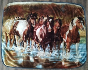 Northwest Rush Hour Horses Fleece Blanket Victoria Wilson Schultz 46x58 Throw - Picture 1 of 6