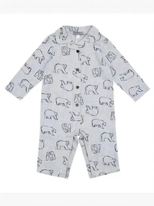 Petit Confection kids' bear flannel romper Grey - Picture 1 of 13