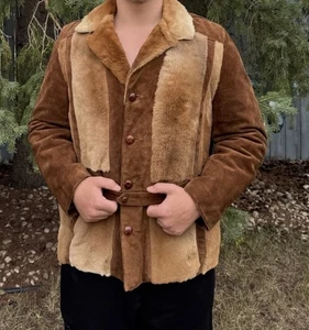 Robert Lewis 70s Shearling Suede Coat Men’s Large 44 Hippie Boho Western Jacket - Picture 1 of 13