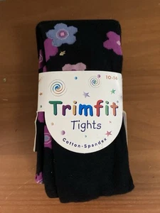 Trimfit Youth Girls Cotton Spandex Tights Black with Flowers Size 10-14 NWT - Picture 1 of 2