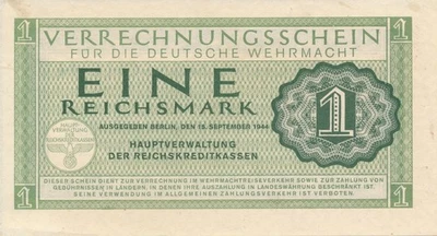 Currency Germany 1944 WW2 Wehrmacht Banknote War Era 1 Eine Spots Toning Uncir - Image 1 of 2