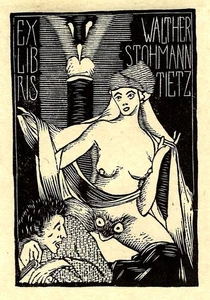 Josef Váchal: Exlibris / Weibl. Akt mit Schleier, Gaffer - Zdjęcie 1 z 1