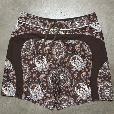 Joe Boxer Men's Board Shorts Brown Size XL Drawstring Pockets Skull AOP - Image 1 of 4