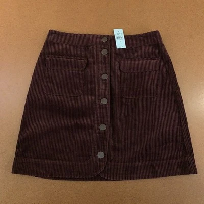 Loft Outlet Womens 4 Petite Statement Piece Burgundy Corduroy Mini Skirt NWT - Image 1 of 4