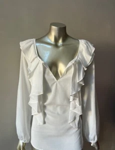 Blusa Blanca Retro CreAm con Volantes Chifón Camisa Inflada Slv Sexy Vestido Formal Top M - Imagen 1 de 5