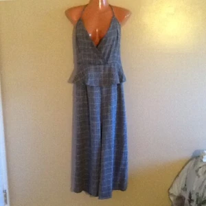 Women's Plus Size Surplice Ruffled Sleeveless Plaid Print Cropped Jumpsuit - Picture 1 of 2