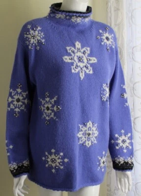 Precioso Suéter Túnica Largo Copo de Nieve Azul Perwinkle Diseño Islandés Talla M Foto 1 de 4