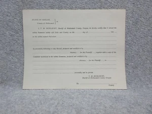 1920's SHERIFF Unused Book SUMMONS SERVE  Multnomah County OREGON  Authentic - Picture 1 of 2