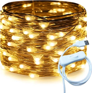 Silver Wire 33 Ft 100 LED USB Fairy String Lights with On/Off Switch (Warm White - Picture 1 of 12