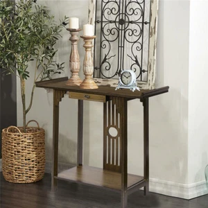 2-Tier Rustic Wooden Accent Sofa Table Furniture Slim Console Table with Drawer - Picture 1 of 14