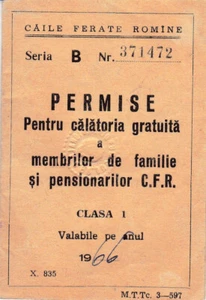 Romania, 1966, Romanian Railways CFR Identity Card - Free Permit, 1st Class - Picture 1 of 9