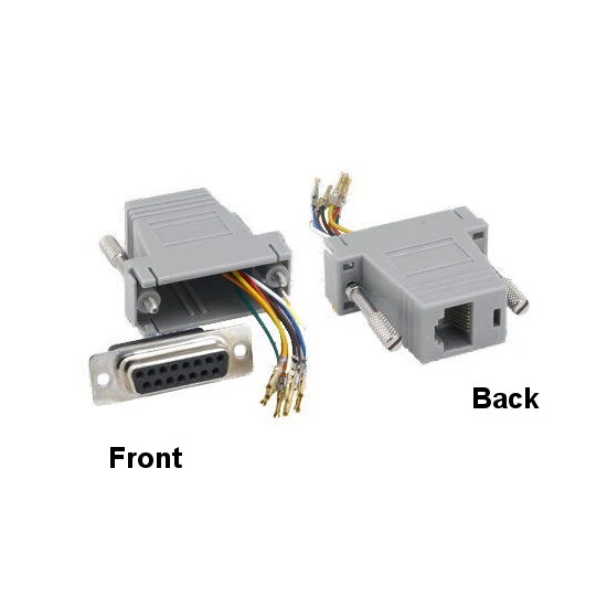 KNTK Modular DB15 Female to RJ45 Female Adapter for Serial to Network Cat5e Cat6 - Image 1 of 1