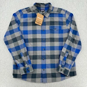 Patagonia Flannel Shirt Men's Large Blue Gray Plaid L/S Outdoor Button Up NWT - Picture 1 of 12