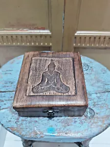 INDIAN HAND CARVED MANGO WOOD BOX - "BUDDHA" DESIGN - Picture 1 of 9