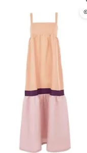 Adriana Degreas Maxi Dress M Linen Cotton Tiered Fig Tri Color Lagenlook Resort - Picture 1 of 15