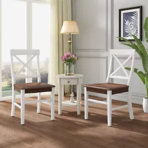 Roshan Farmhouse Acacia Wood Dining Chairs, White / Walnut (Set of 2) - Picture 1 of 14