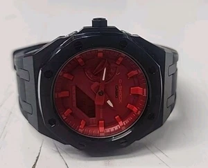 Casio G-Shock GA2100 Casioak Quadrante Rosso Cinturino Nero Mod Personalizzato - Foto 1 di 6