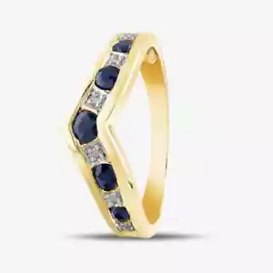 9ct Yellow Gold Sapphire & Diamond Wishbone Ring PR03026Y SA - Picture 1 of 1