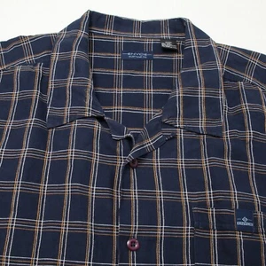 ENYCE Shirt Mens 3XL Blue Plaid Linen Blend Loop Collar Camp Pocket Short Sleeve - Picture 1 of 12