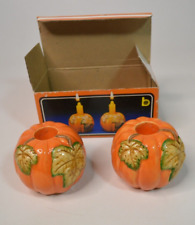 Vintage Autumn Harvest Pumpkin Taper Candle Holders Thanksgiving Decor With Box