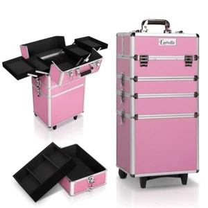 Embellir Makeup Case Beauty Trolley Cosmetic Organiser Box Travel Wheels Pink - Picture 1 of 6