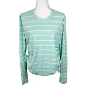 Columbia Long Sleeve Top Women Extra Large Green Striped Shiny Pullover Ruched - Picture 1 of 16