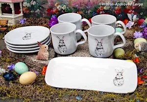 WILLIAMS-SONOMA DEBOSSED BUNNY PLATES (4)-TAZAS (4)-JUEGO DE PLATOS -NUEVO EN CAJA- ¡SÚBETE A ÉL! - Imagen 1 de 16