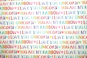 RAINBOW UNICORN WORDS FROM MICHAEL MLLER - 100% COTTON FABRIC - Picture 1 of 3