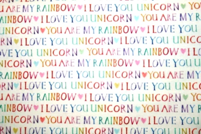 RAINBOW UNICORN WORDS FROM MICHAEL MLLER - 100% COTTON FABRIC - Image 1 of 3