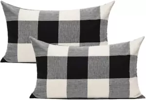 12X20 Set of 2 Black White Outdoor Throw Pillow Covers Buffalo Check Plaids Lumb - Picture 1 of 12