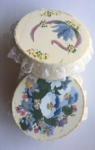 2 Round Wooden Jewelry Box w/Lid Handmade Art Flower-Home Decor Storage/Gift Box - Picture 1 of 10