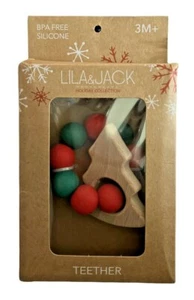 Lila & Jack Teether. Holiday Collection 3 Months + BPA Free Silicone & Wood - Picture 1 of 2