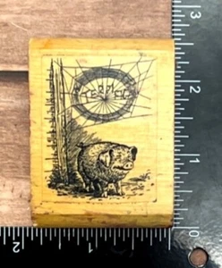 Vintage Garth Williams Kidstamps #706 Rubber Stamp With Pig & Spider Web Design - Picture 1 of 7