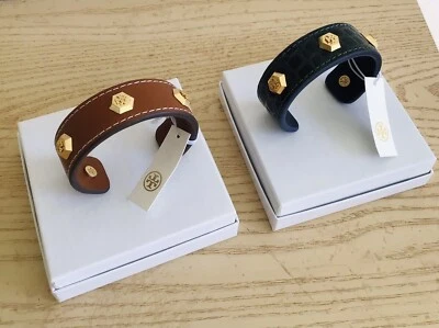 Nuevo Auténtico Tory Burch Cuero Logotipo Pulsera Seleccionar Marrón o Algas Nuevo con Etiquetas Foto 1 de 4