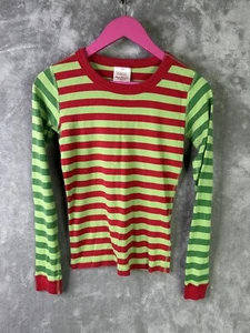 Hanna Anderson Pajama Shirt Kids 160 US 14 Christmas Pajama Top Green Red Stripe - Picture 1 of 6