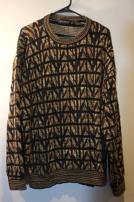 Suéter tejido manga larga vintage para hombre JHANE BARNES multi dorado/negro talla grande Foto 1 de 4