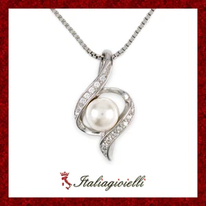 Collana Torciglio Donna in Argento 925 rodiato Oro Bianco con Perla e Zirconi - Foto 1 di 7